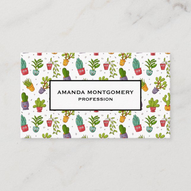 Cute Cactus Nature Succulents Pattern Business Card (Front)