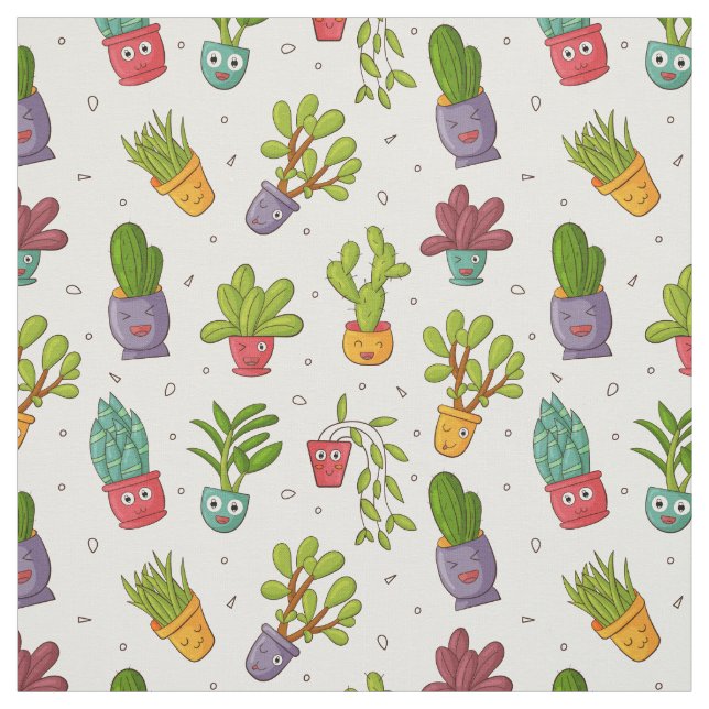 Cute Cactus Nature Succulents Pattern Fabric (Swatch)