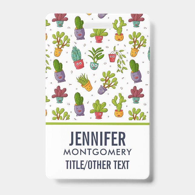 Cute Cactus Nature Succulents Pattern ID Badge (Front)