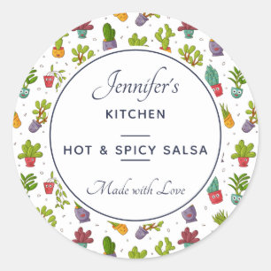 Cute Cactus Nature Succulents Pattern Kitchen Classic Round Sticker