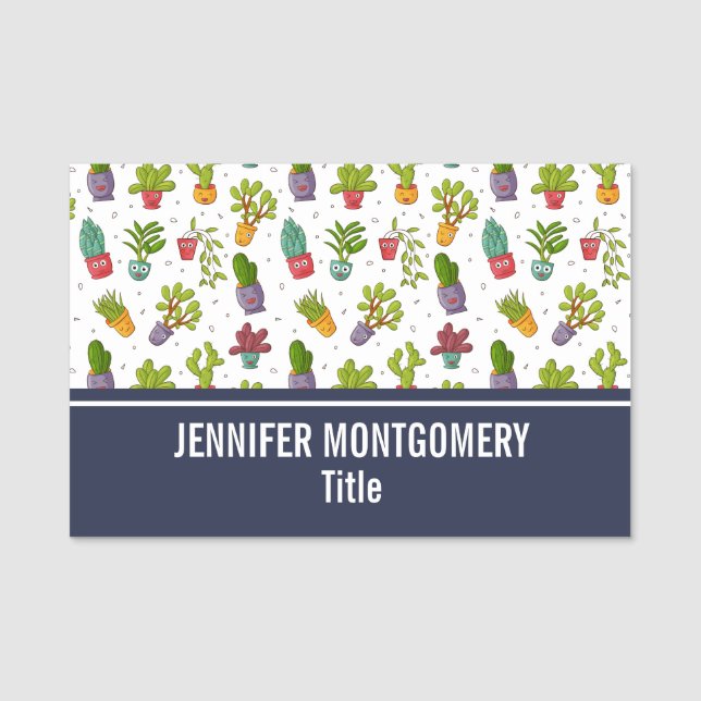 Cute Cactus Nature Succulents Pattern Name Tag (Front)