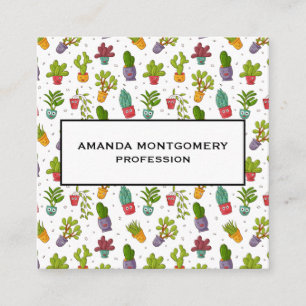 Cute Cactus Nature Succulents Pattern Square Business Card