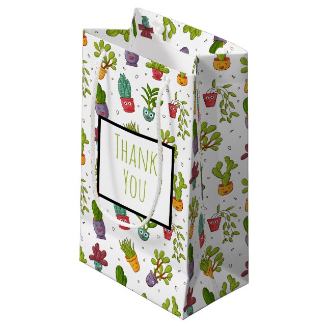 Cute Cactus Nature Succulents Pattern Thank You Small Gift Bag (Front Angled)