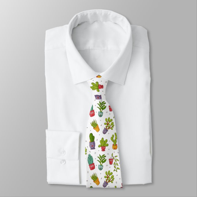 Cute Cactus Nature Succulents Pattern Tie (Tied)