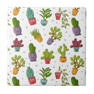 Cute Cactus Nature Succulents Pattern Tile
