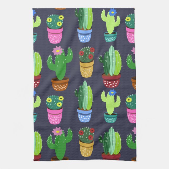 Cute Cactus Pattern Tea Towel (Vertical)