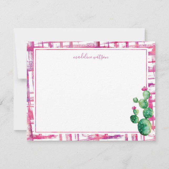 Cute Cactus Personalised Stationery Card (Front)