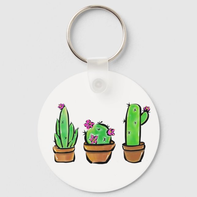 Cute Cactus pink flowering cacti succulents  Key Ring (Front)