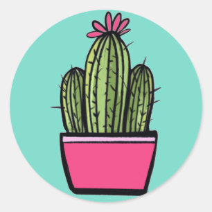 Cute Cactus Pink Pot Flower Stickers