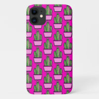 Cute Cactus Pink Pot Pattern on Pink