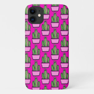 Cute Cactus Pink Pot Pattern on Pink Case-Mate iPhone Case