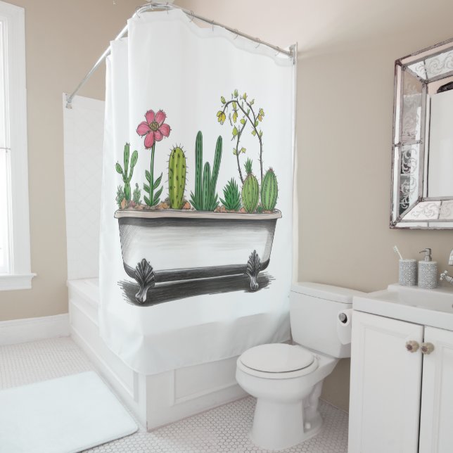 Cute Cactus Plants Shower Curtain (In Situ)