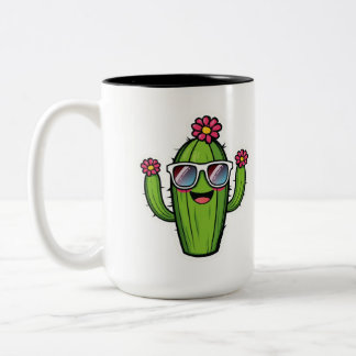 Cute Cactus PNG - Kawaii Flower Cactus with Sungla Two-Tone Coffee Mug