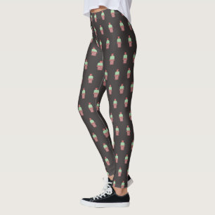 Cute Cactus Pot Plant Blooming Botanical Pattern Leggings