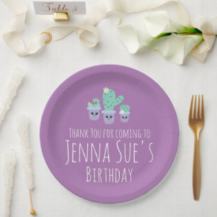 Cute Cactus Potted Plant Birthday Thank You Bal Paper Plate