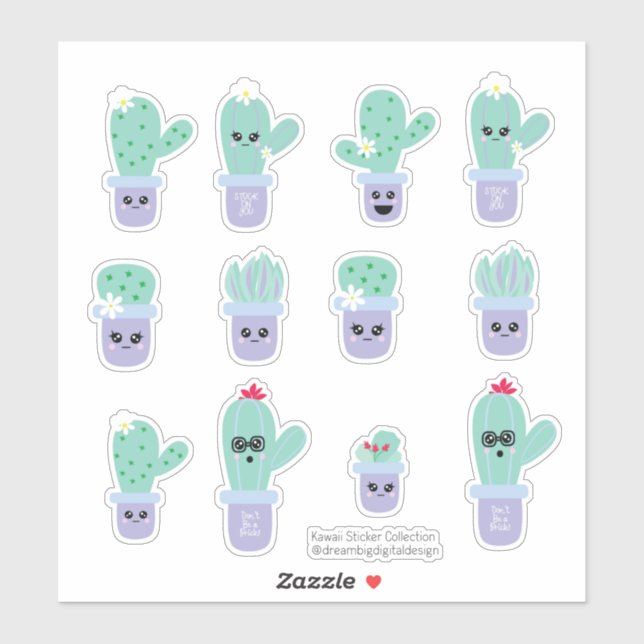 Cute Cactus Potted Purple Green Set (Sheet)