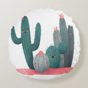cute Cactus Round Cushion