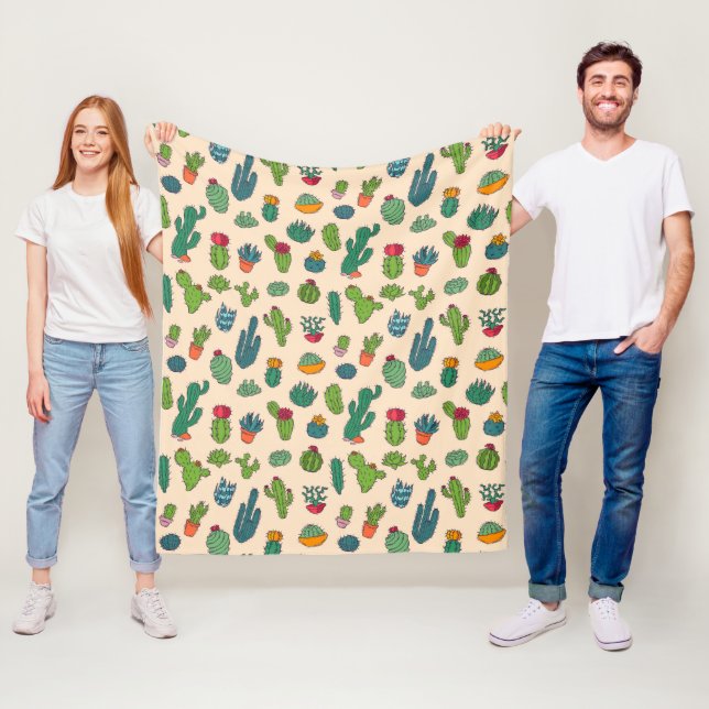 Cute Cactus Standing Pattern Fleece Blanket (In Situ)