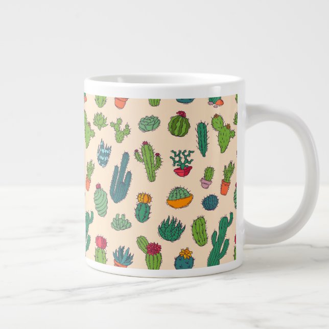 Cute Cactus Standing Pattern Large Coffee Mug (Right)