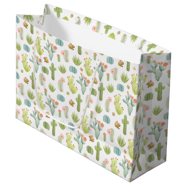 Cute Cactus Standing Pattern Large Gift Bag (Front Angled)