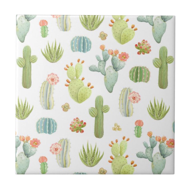 Cute Cactus Standing Pattern Tile (Front)