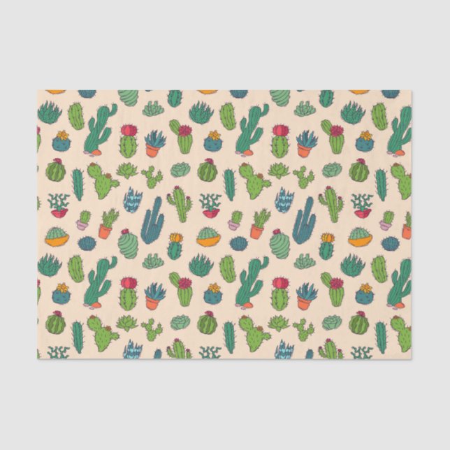 Cute Cactus Standing Pattern Tissue Paper (Front)
