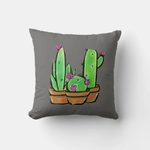 Cute Cactus succulent green pink desert flowers Cushion