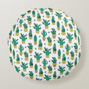 Cute Cactus & Succulent Pattern Round Cushion