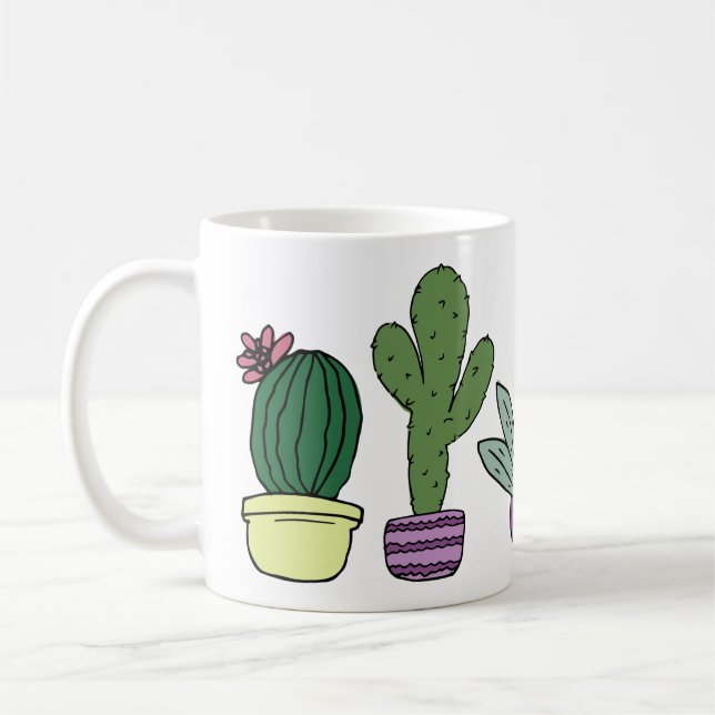 Cute Cactus Succulent Potted Plants Cacti Coffee Mug (Left)