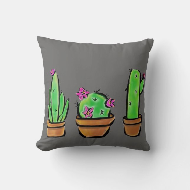 Cute Cactus Trio Illustration Cushion (Front)