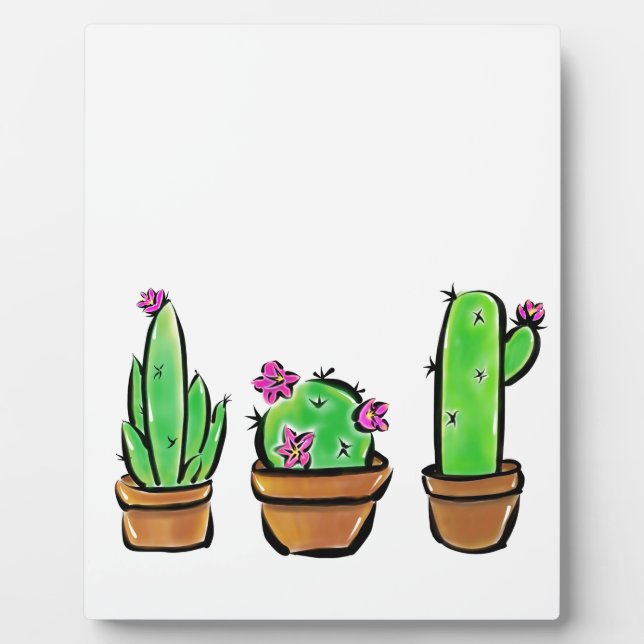 Cute Cactus Trio Illustration Plaque (Front)