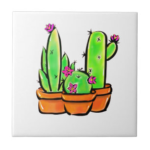 Cute Cactus Trio Illustration Tile