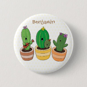 Cute cactus trio singing cartoon illustration 6 cm round badge