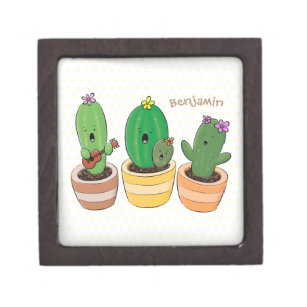 Cute cactus trio singing cartoon illustration gift box
