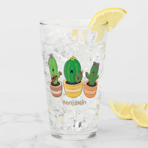 Cute cactus trio singing cartoon illustration glass