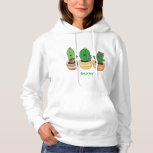 Cute cactus trio singing cartoon illustration hoodie