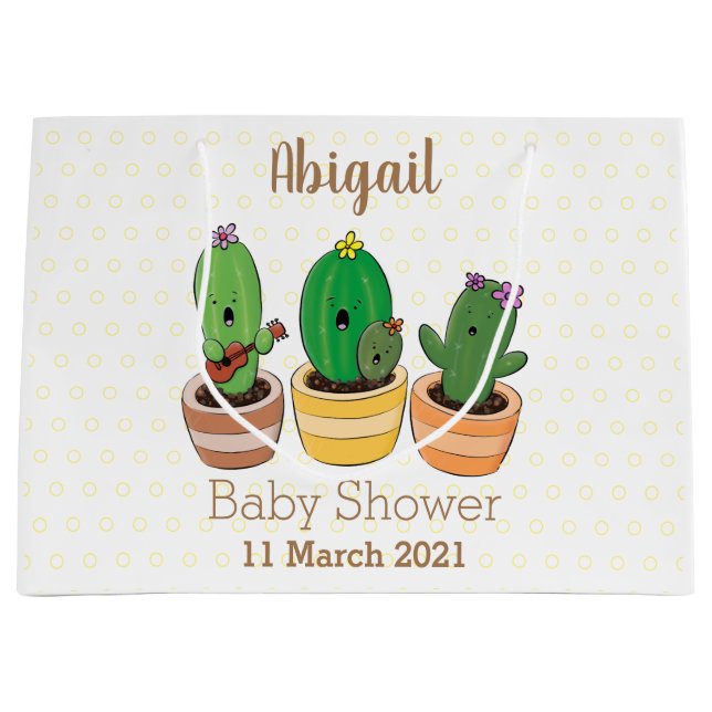 Cute cactus trio singing cartoon illustration large gift bag (Front)