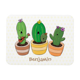 Cute cactus trio singing cartoon illustration magnet