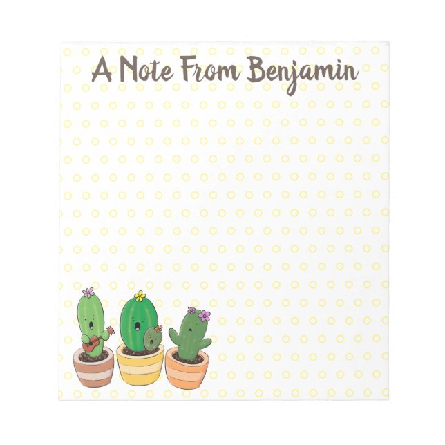 Cute cactus trio singing cartoon illustration notepad (Front)