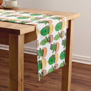 Cute cactus trio singing cartoon illustration short table runner