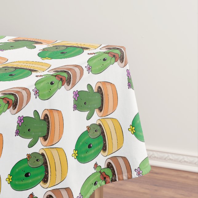 Cute cactus trio singing cartoon illustration tablecloth (In Situ)