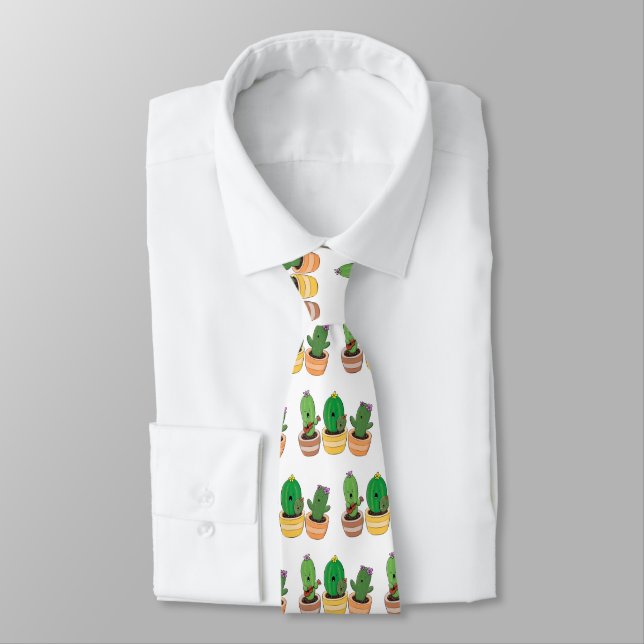 Cute cactus trio singing cartoon illustration tie (Tied)