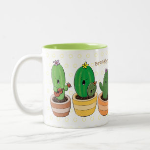Cute cactus trio singing cartoon illustration Two-Tone coffee mug