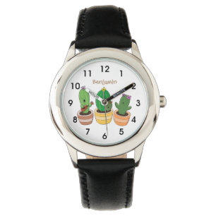 Cute cactus trio singing cartoon illustration watch