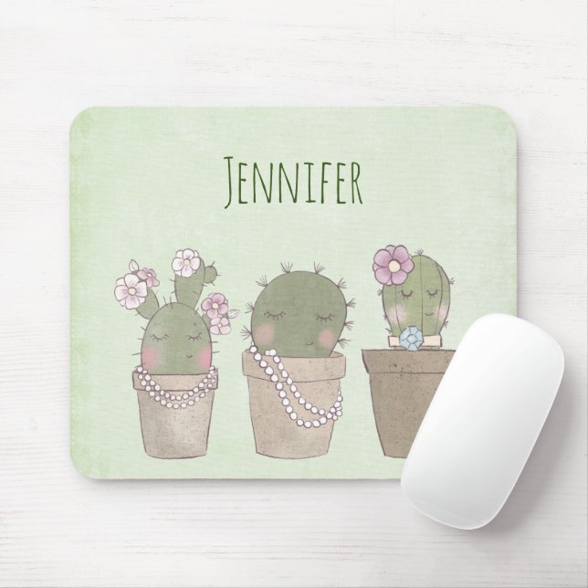  Cute Cactus Trio Wearing Jewellery Mouse Pad (With Mouse)
