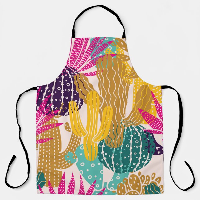 Cute Cactus Vintage Seamless Illustration. Apron (Front)