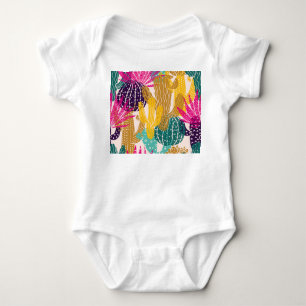 Cute Cactus Vintage Seamless Illustration. Baby Bodysuit