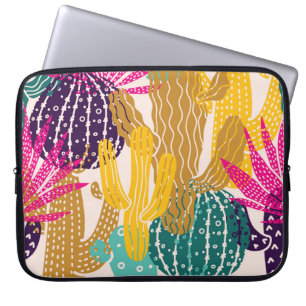 Cute Cactus Vintage Seamless Illustration. Laptop Sleeve