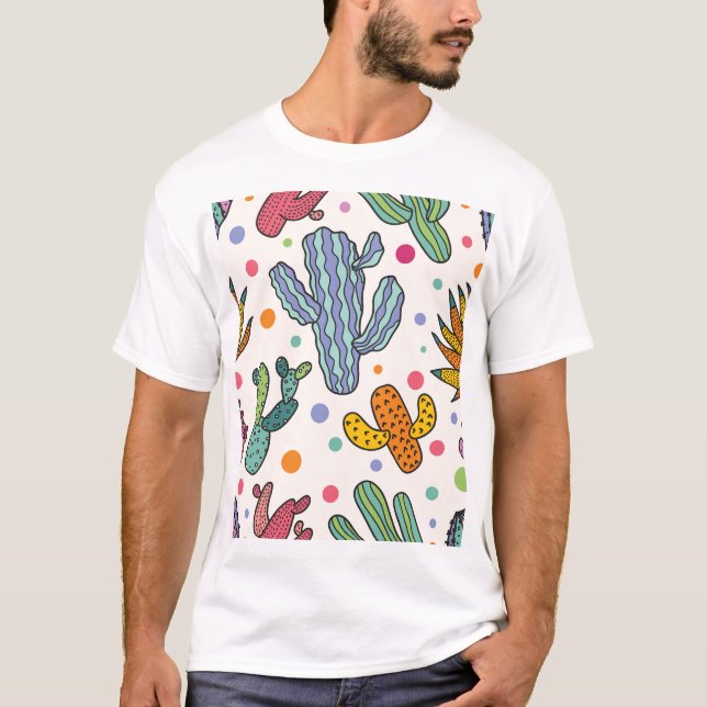 Cute Cactus Vintage Seamless Pattern T-Shirt (Front)