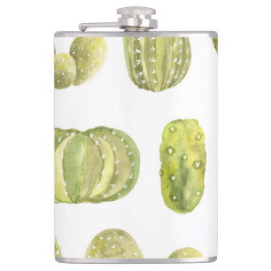 Cute Cactus, Watercolor Seamless Decor. Hip Flask